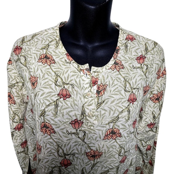FLAX 100% Linen Floral Print Long Sleeve Tunic Top Women Size Medium - Picture 8 of 10